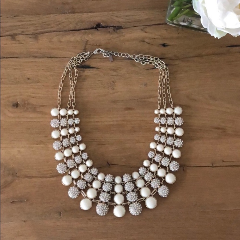 White and gold BaubleBar “bib” necklace
